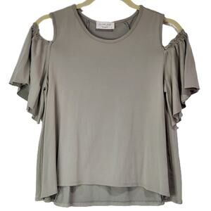 Lavender Field Green Cold Shoulder Raw Hem Flutter Sleeve Top Small